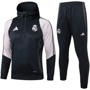 Sweat à capuche Real Madrid + Pantalon Ensemble d’entraînement Gris foncé 2024/25