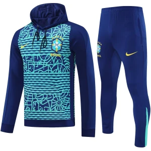 Survêtement d’entraînement avec sweat à capuche Brésil + pantalon motifs bleu marine et vert 2025