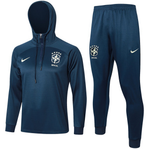 Ensemble de survêtement Brésil 2024 : Sweat à capuche + Pantalon d’entraînement Royal