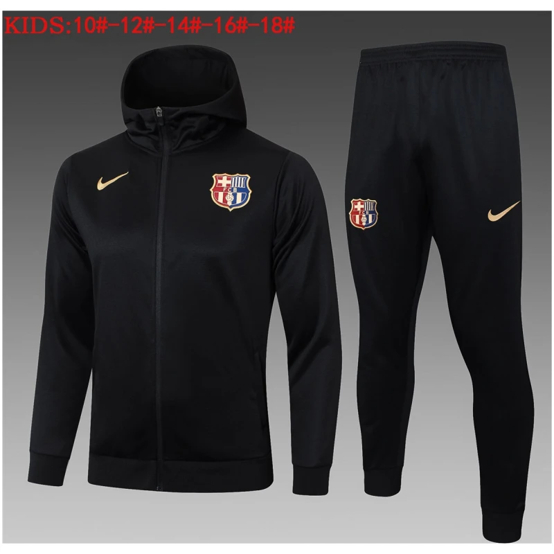 Ensemble d’entraînement pour enfants à Barcelone : Veste à capuche + Pantalon noir 2024/25
