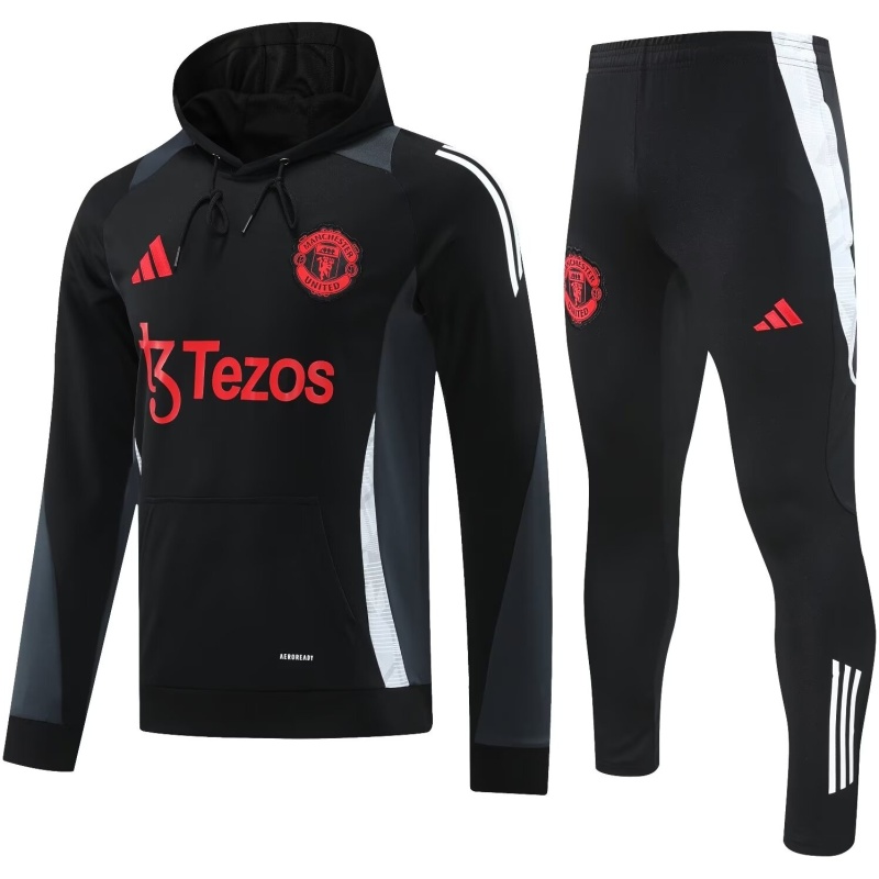 Tenue d’entraînement Manchester United : Sweat à capuche + Pantalon Noir 2024/25
