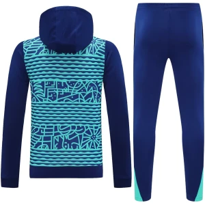Survêtement d’entraînement avec sweat à capuche Brésil + pantalon motifs bleu marine et vert 2025