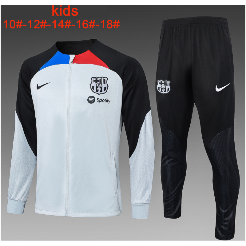 Ensemble d’entraînement pour enfants FC Barcelone Veste + Pantalon Gris – Noir 2023/24