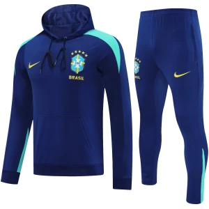 Ensemble de survêtement Brésil Hoodie Sweat + Pantalon Entraînement Bleu Marine 2025