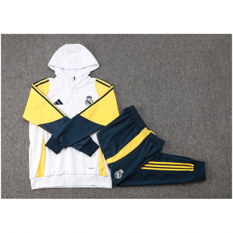 Ensemble survêtement pour enfants Real Madrid : Sweat à capuche + Pantalon Blanc 2024/25