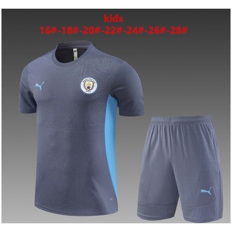 Maillot d’entraînement court pour enfants Manchester City gris 2024/25