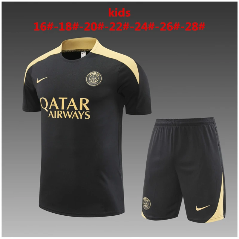 Tenue d’entraînement courte PSG pour enfants Noir – Or 2024/25
