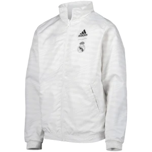 Veste Coupe-Vent Réversible à Zip Complet avec Logo de l’Équipe de Terrain Real Madrid et Hymne 2023/24