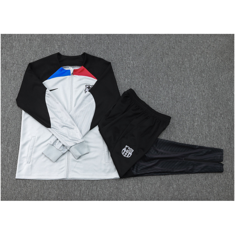 Ensemble d’entraînement pour enfants FC Barcelone Veste + Pantalon Gris – Noir 2023/24