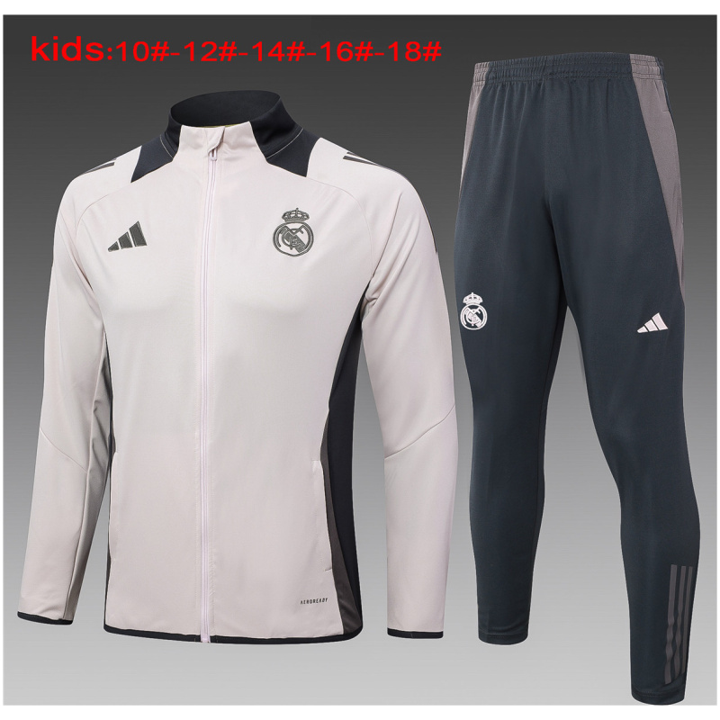 Ensemble de survêtement pour enfants Real Madrid Veste + Pantalon d’entraînement Gris clair 2024/25