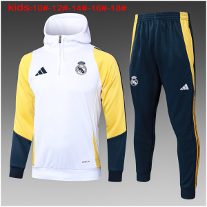 Ensemble survêtement pour enfants Real Madrid : Sweat à capuche + Pantalon Blanc 2024/25