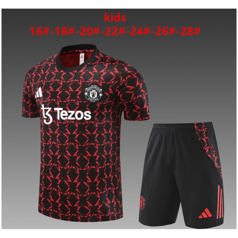 Ensemble d’entraînement court pour enfants Manchester United Rouge – Noir 2024/25