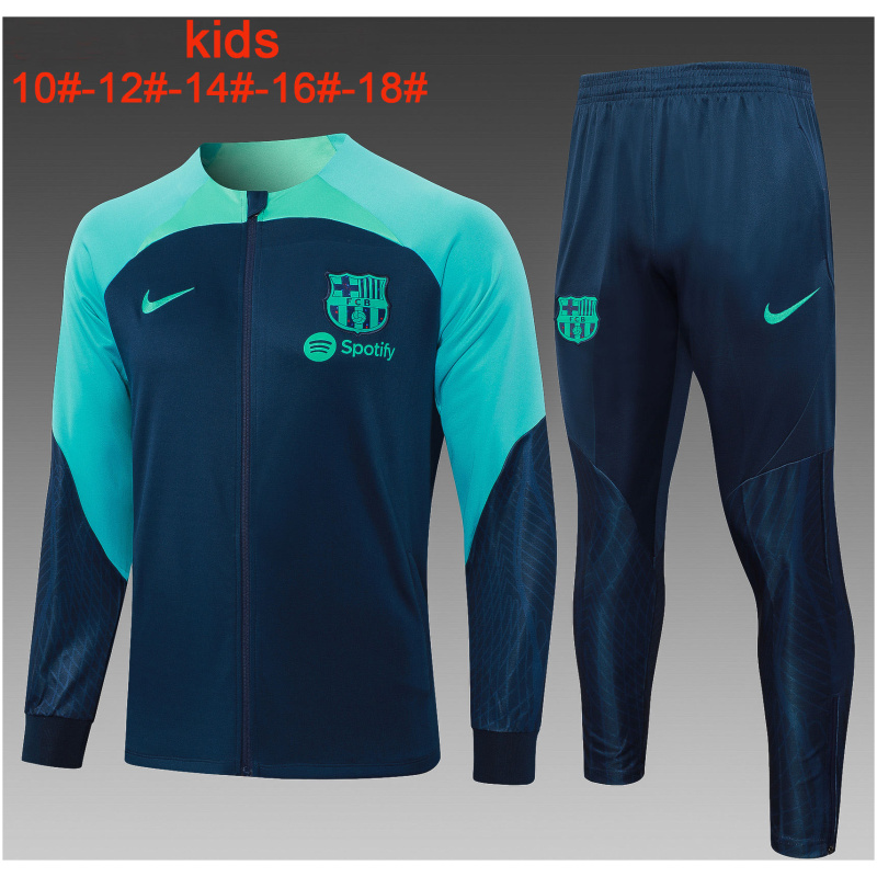 Ensemble de survêtement enfants FC Barcelone Veste + Pantalon Royal – Vert 2023/24