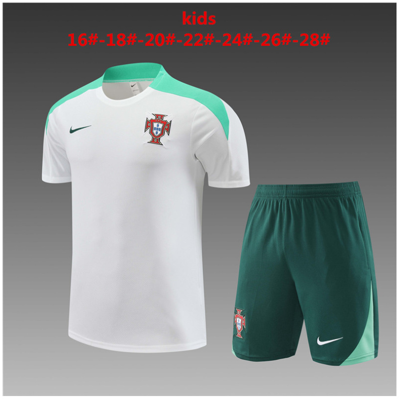 Ensemble d’entraînement court Portugal pour enfants 2024 – Blanc