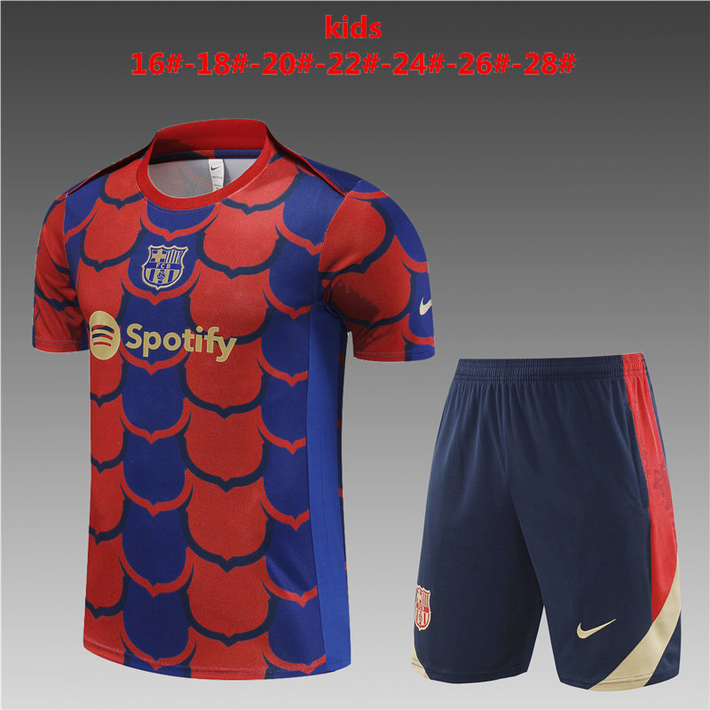 Ensemble d’entraînement court pour enfants Barcelone Rouge – Bleu 2024/25
