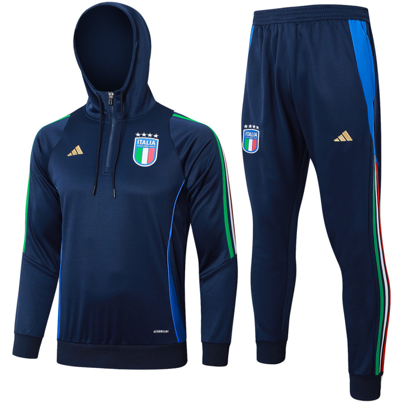 Ensemble d’Entraînement Sweat à Capuche + Pantalon Italie Royal 2024