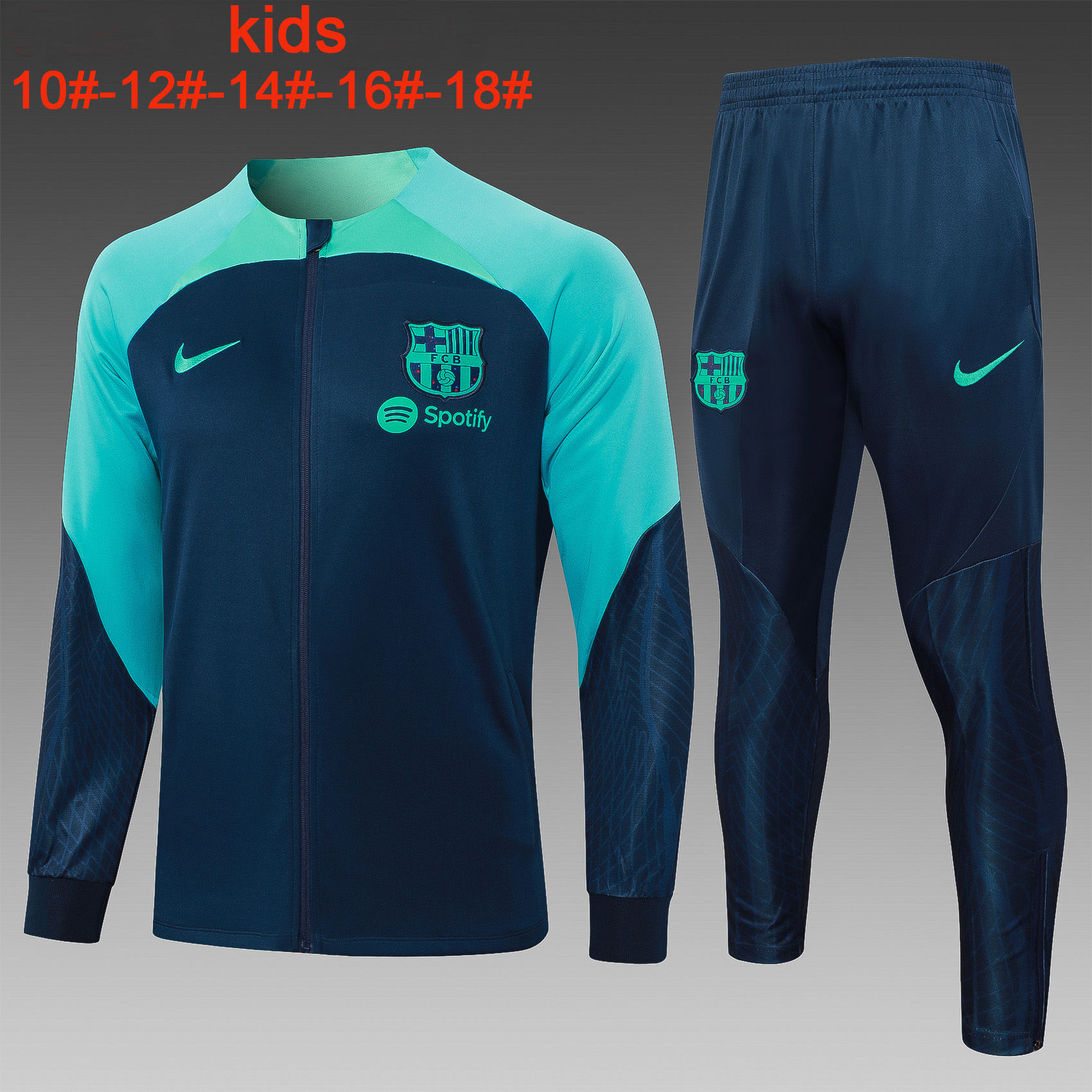 Ensemble de survêtement enfants FC Barcelone Veste + Pantalon Royal – Vert 2023/24