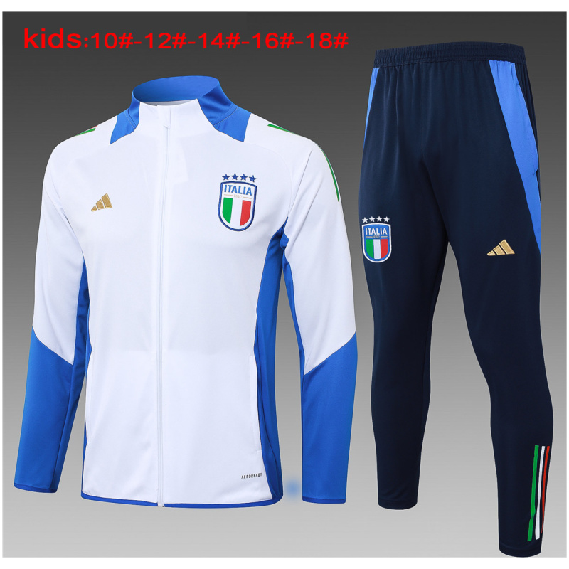 Ensemble d’entraînement enfants Italie Veste + Pantalon Blanc 2024