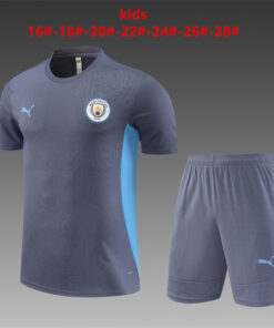Maillot d’entraînement court pour enfants Manchester City gris 2024/25