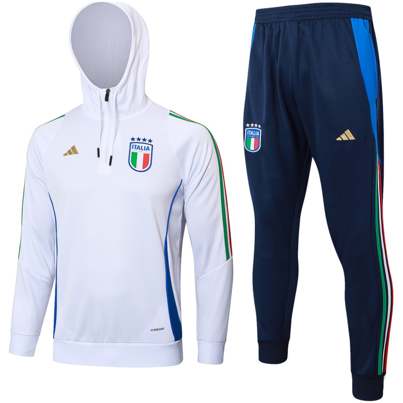Survêtement blanc Italie 2024 : sweat à capuche + pantalon d’entraînement