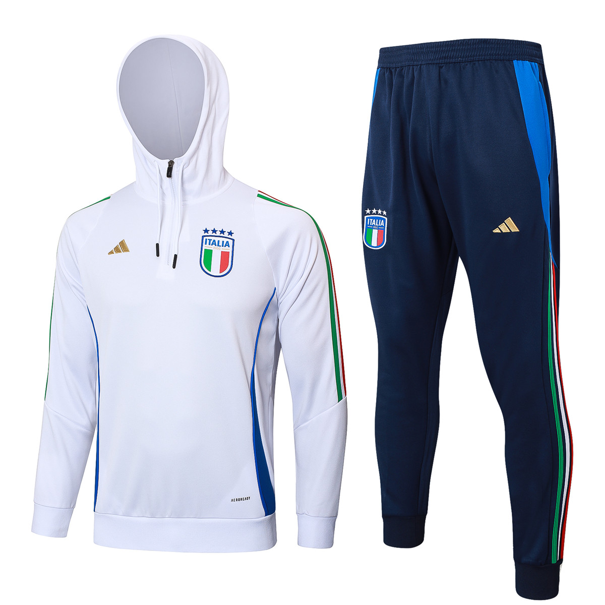 Survêtement blanc Italie 2024 : sweat à capuche + pantalon d’entraînement