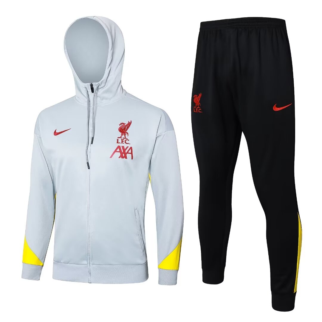 Survêtement d’entraînement Liverpool avec veste à capuche + pantalon gris clair 2024/25
