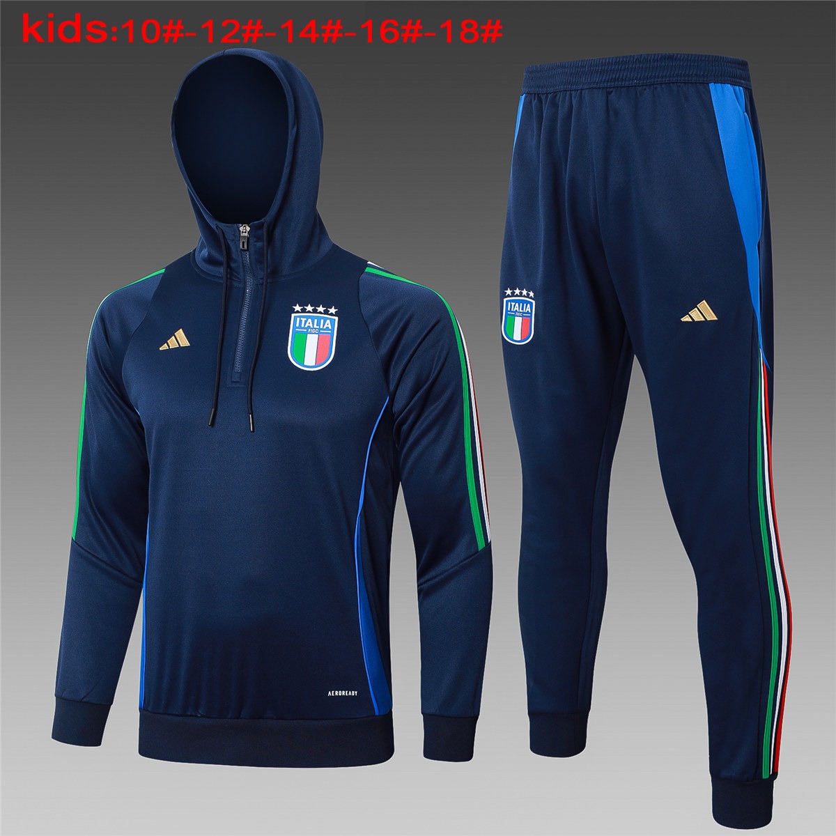 Survêtement Enfant Italie avec Sweat à Capuche et Pantalon Royal 2024