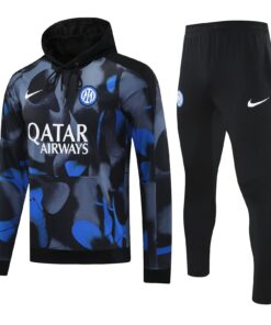 Sweat à capuche Inter Milan + Pantalon de survêtement ensemble d’entraînement Noir – Bleu 2024/25