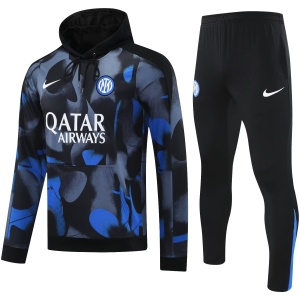 Sweat à capuche Inter Milan + Pantalon de survêtement ensemble d'entraînement Noir - Bleu 2024/25
