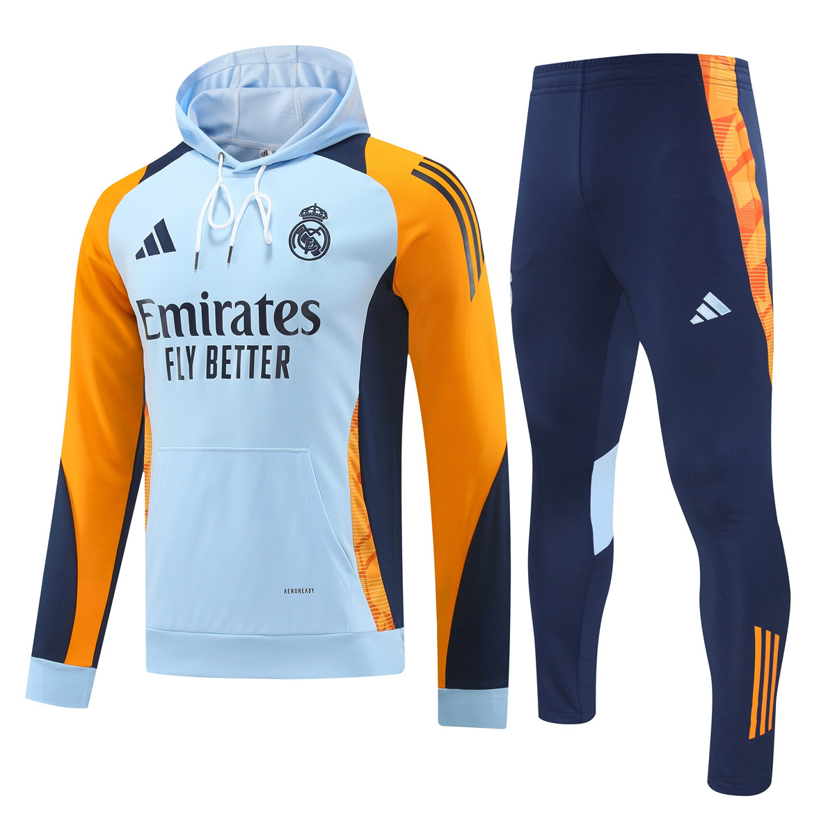 Sweat à capuche + pantalon de survêtement d’entraînement Real Madrid bleu clair 2024/25