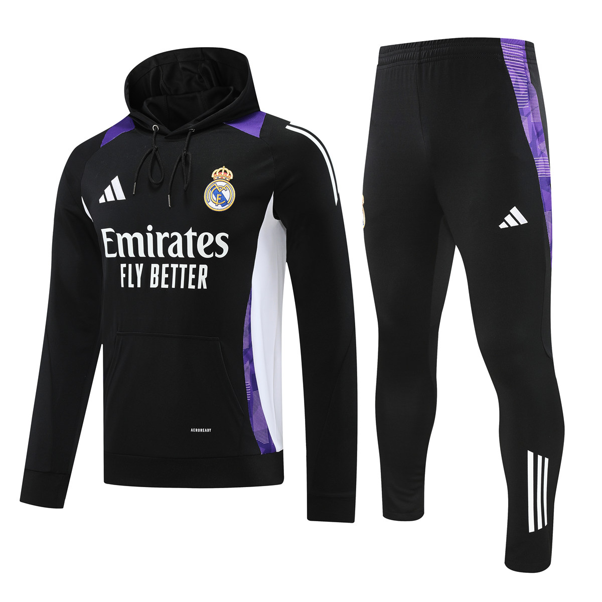 Sweat à capuche Real Madrid + Pantalon Ensemble d’entraînement Noir 2024/25