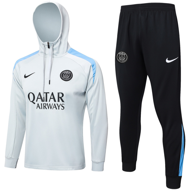 Sweat-shirt à capuche PSG + pantalon ensemble d’entraînement gris clair 2024/25