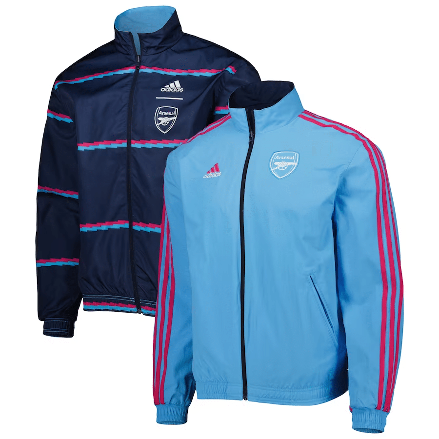 Veste Windrunner réversible à fermeture éclair complète avec logo de l’équipe sur le terrain Arsenal – Saison 2023/24 – Marine
