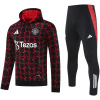 Ensemble de survêtement Manchester United pour hommes : Sweat à capuche + Pantalon d’entraînement Rouge – Noir 2025/26