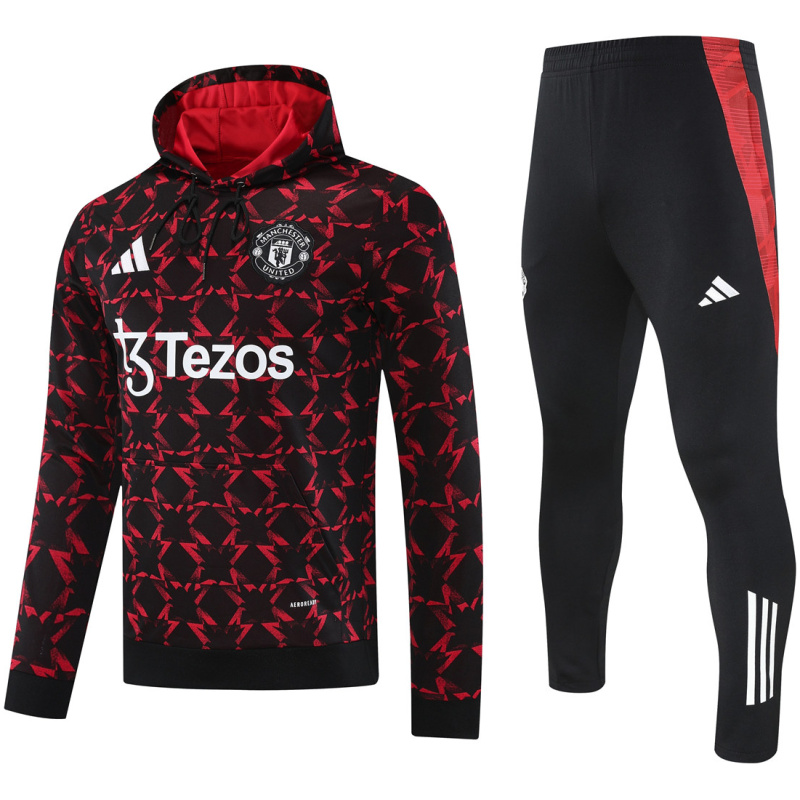 Ensemble de survêtement Manchester United pour hommes : Sweat à capuche + Pantalon d’entraînement Rouge – Noir 2025/26