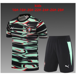 Tenue d’entraînement courte pour enfants Portugal Noir – Vert 2025
