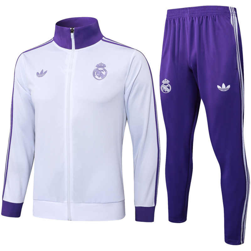 Tenue d’Entraînement Real Madrid Homme Veste + Pantalon Blanc – Violet 2025/26