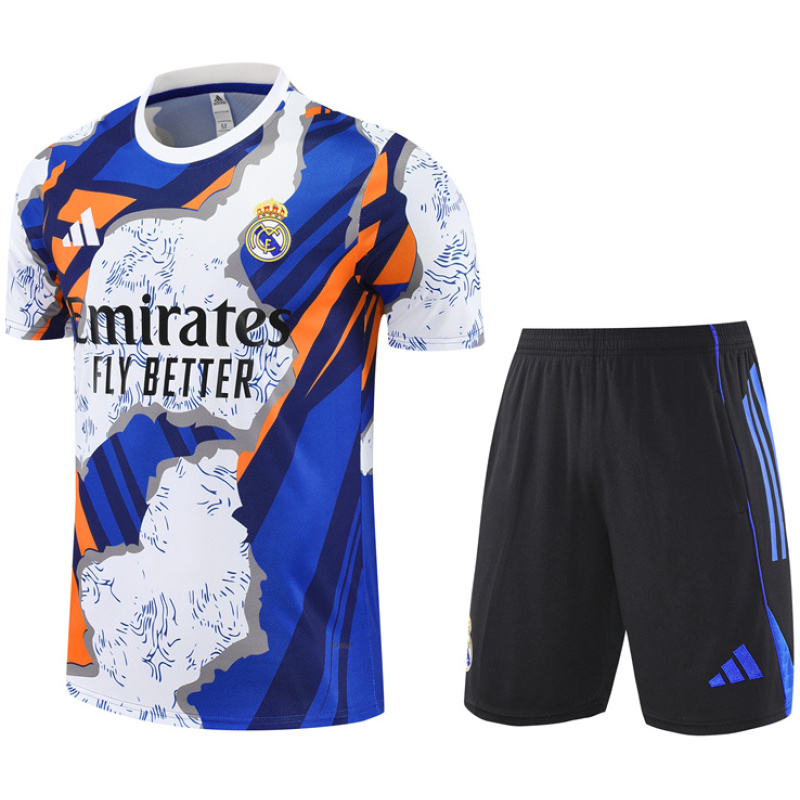 Ensemble d’Entraînement Court Real Madrid Homme Blanc – Bleu 2025/26