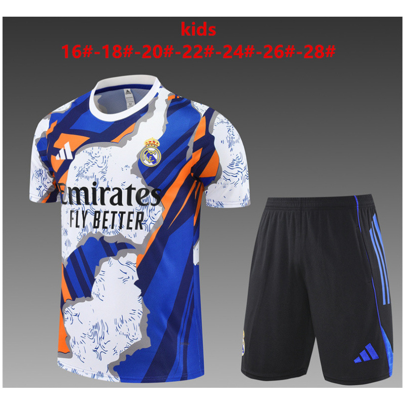 Ensemble d’Entraînement Court Enfant Real Madrid Blanc – Bleu 2025/26