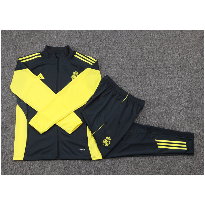 Ensemble d’Entraînement Real Madrid Enfants (Veste + Pantalon) Gris-Jaune Saison 2025/2026