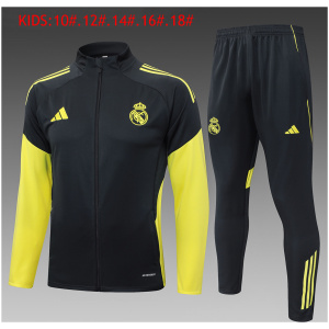 Ensemble d’Entraînement Real Madrid Enfants (Veste + Pantalon) Gris-Jaune Saison 2025/2026