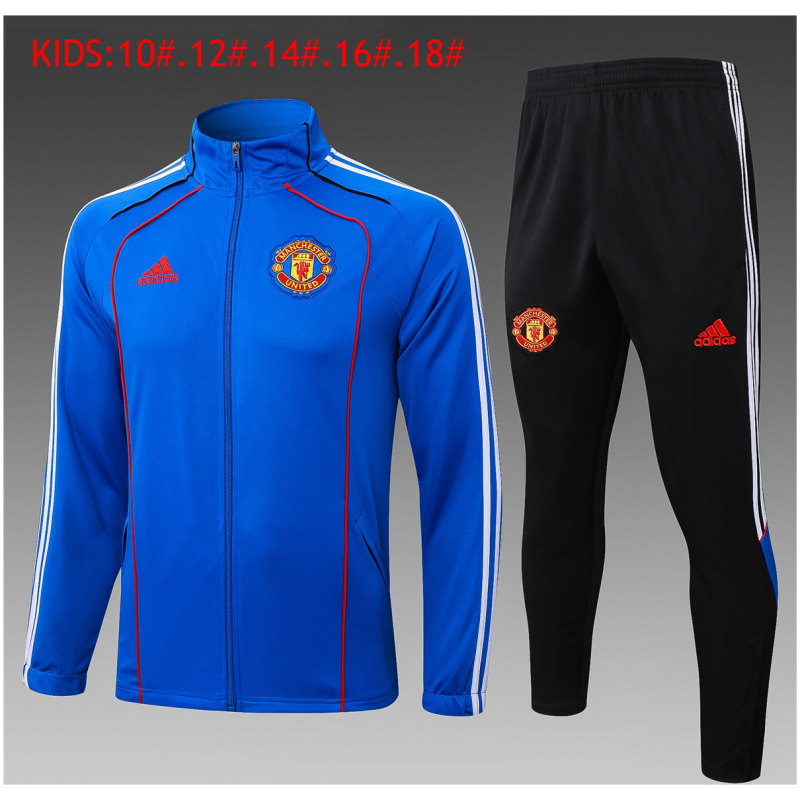 Veste et pantalon d’entraînement pour enfants Manchester United Bleu 2025/26 maillots bon marché