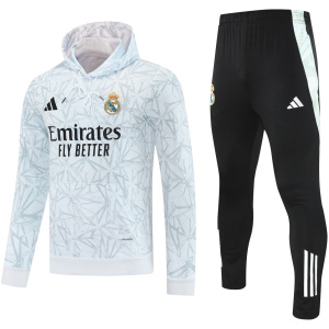 Hoodie Sweatshirt Homme Real Madrid + Pantalon Survêtement d’Entraînement Blanc 2025/26